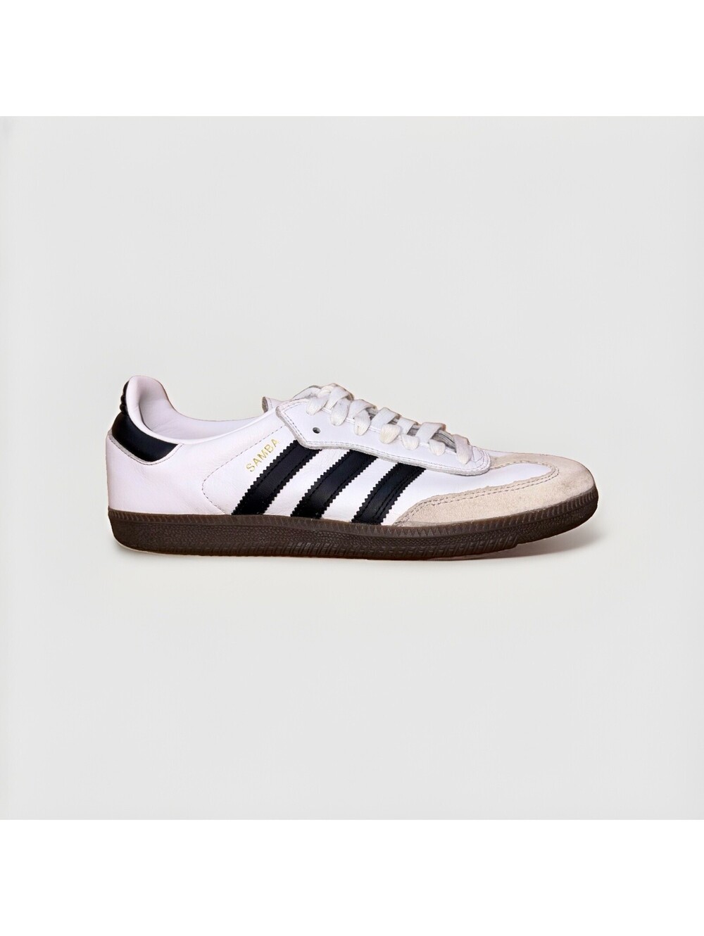 Adidas Samba OG Men’s Size 7.5 White Black Gum Leather Suede Casual Sneakers